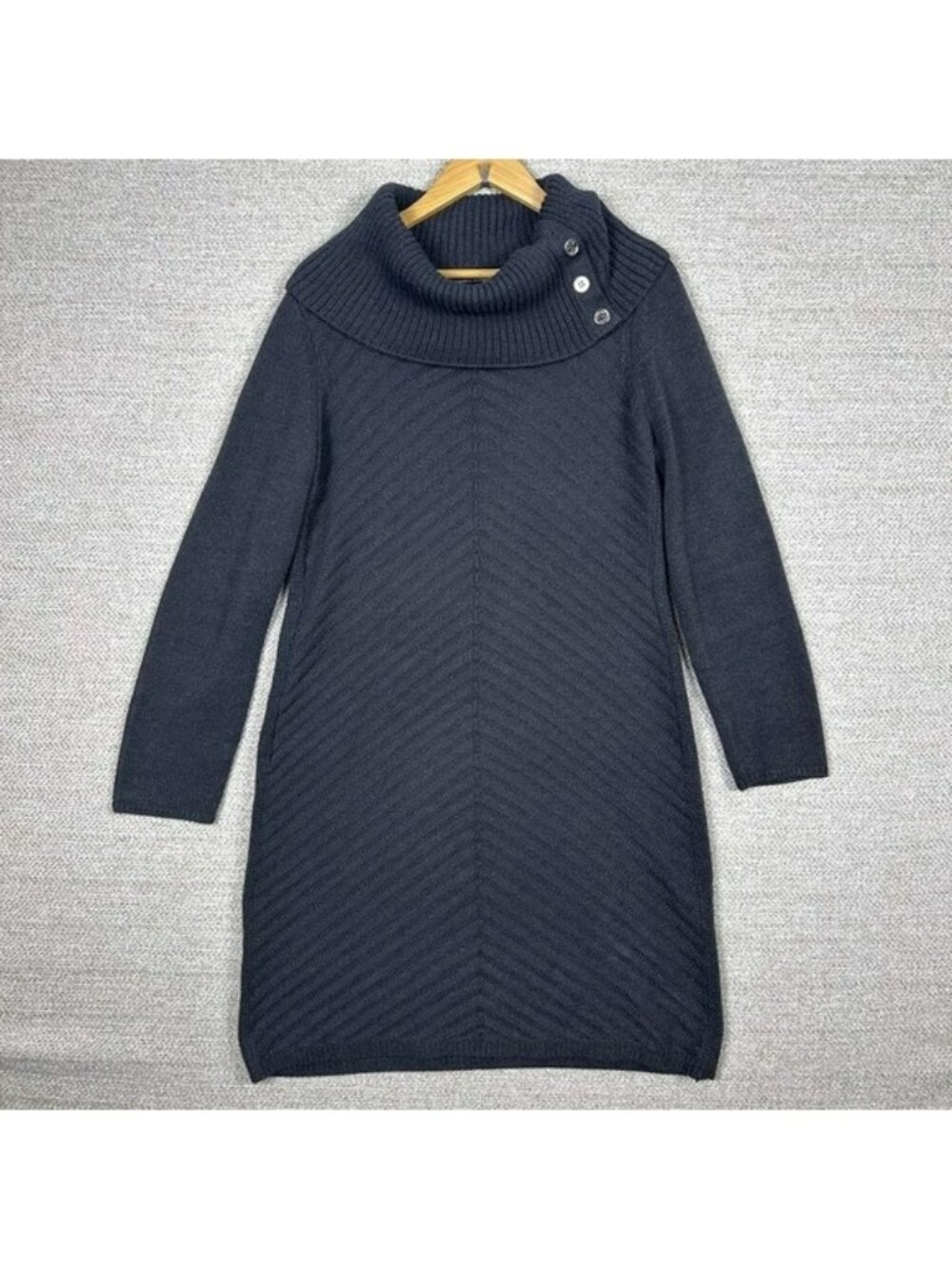 Tommy‎ Hilfiger Sz L Sweater Dress Gray Cowl Turtle Neck Sweater Chevron Chunky